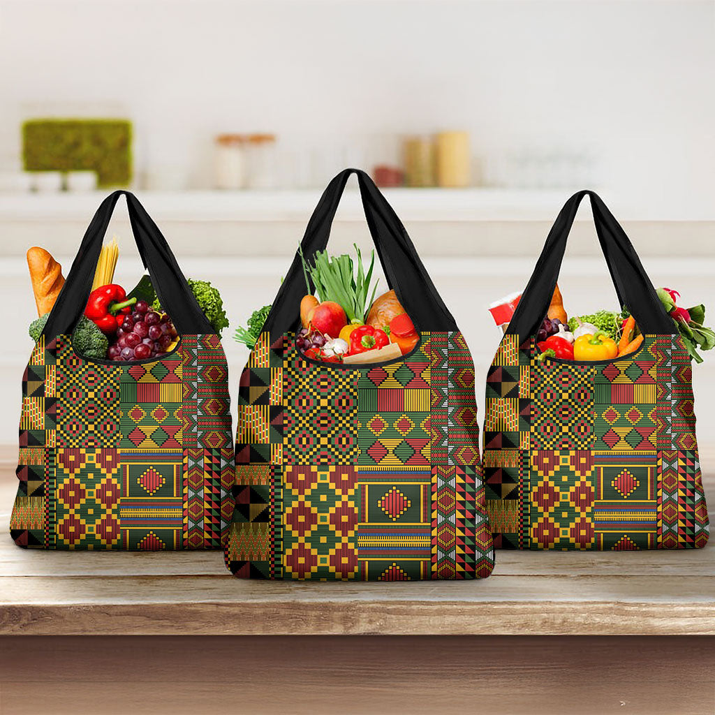 African American Quilt Kente Fusion Grocery Bag Version 2