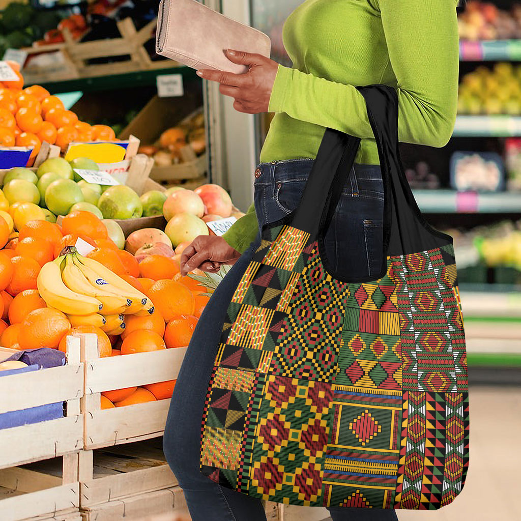 African American Quilt Kente Fusion Grocery Bag Version 2