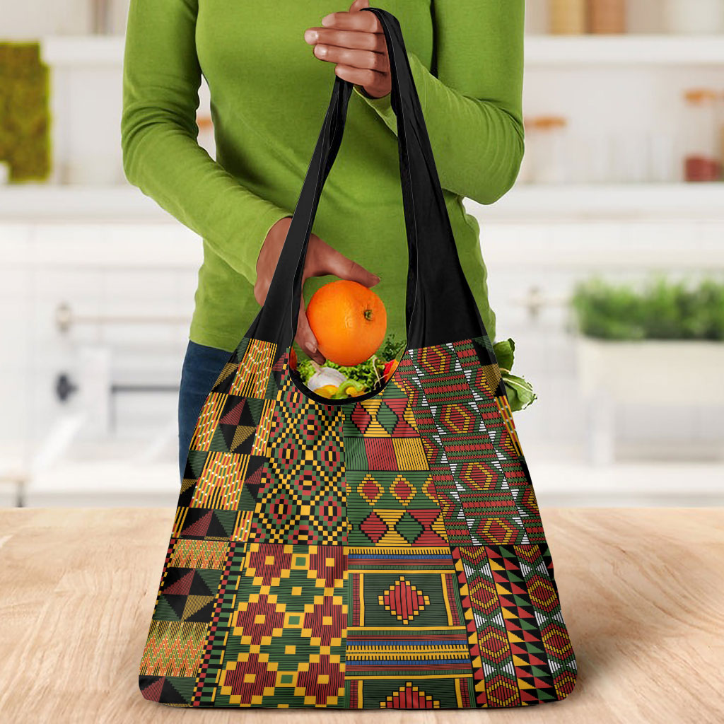 African American Quilt Kente Fusion Grocery Bag Version 2