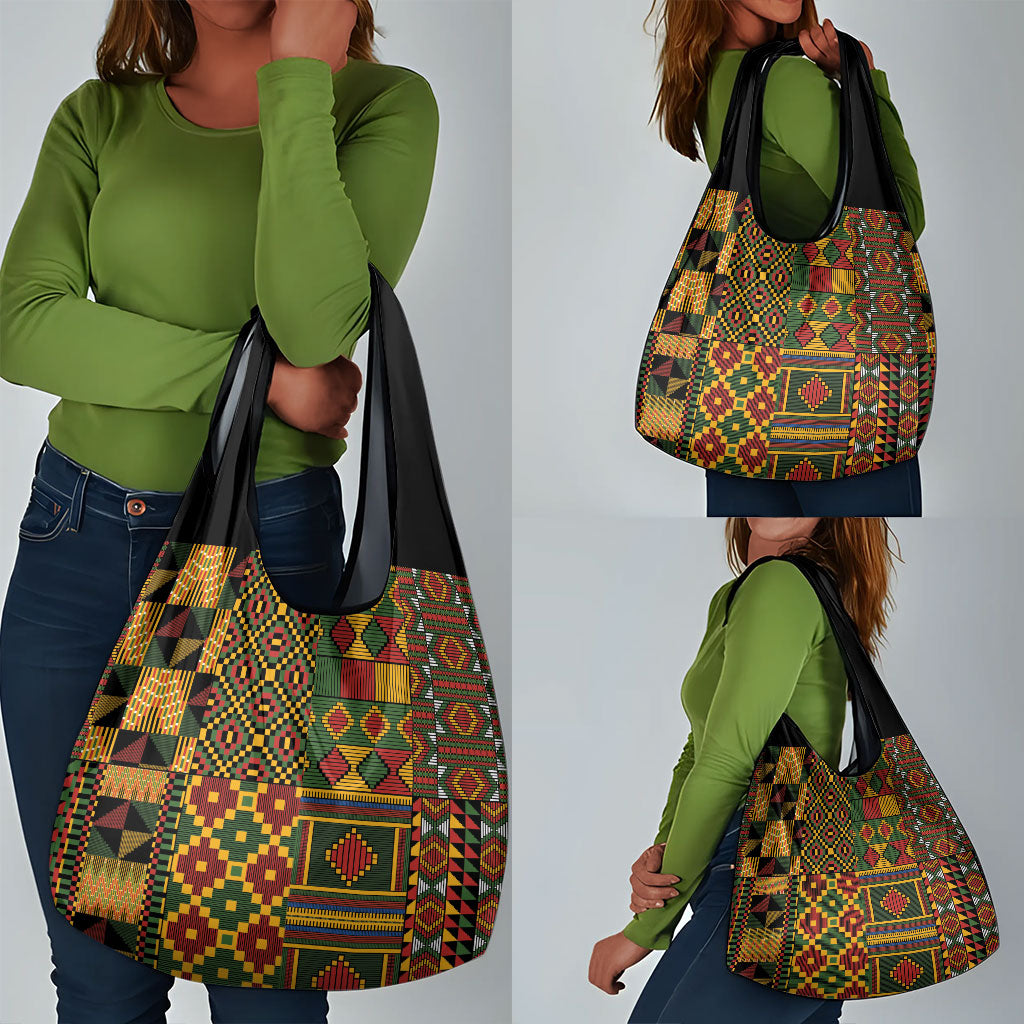 African American Quilt Kente Fusion Grocery Bag Version 2