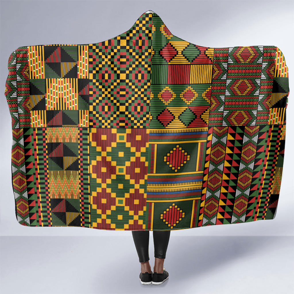 African American Quilt Kente Fusion Hooded Blanket Version 2