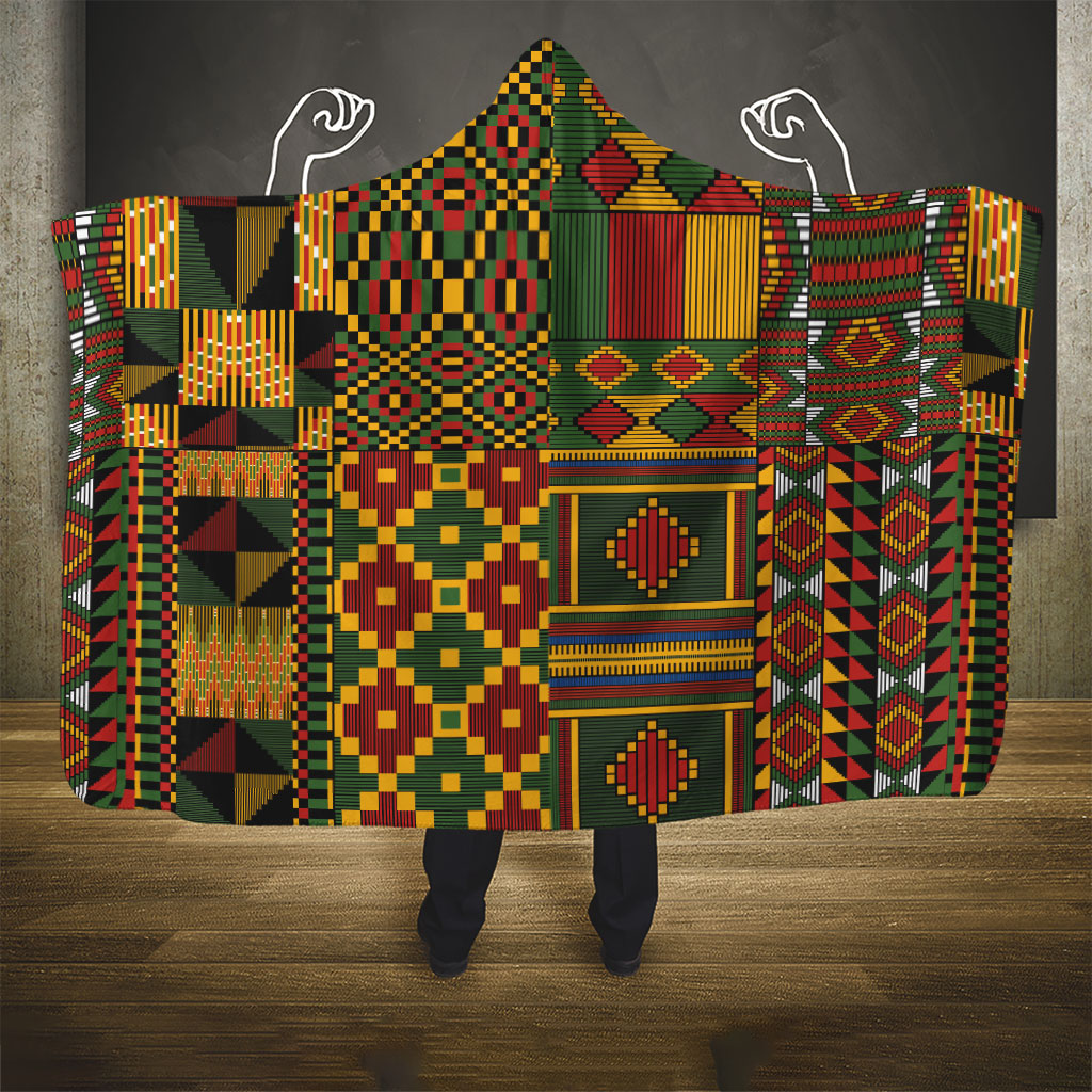 African American Quilt Kente Fusion Hooded Blanket Version 2