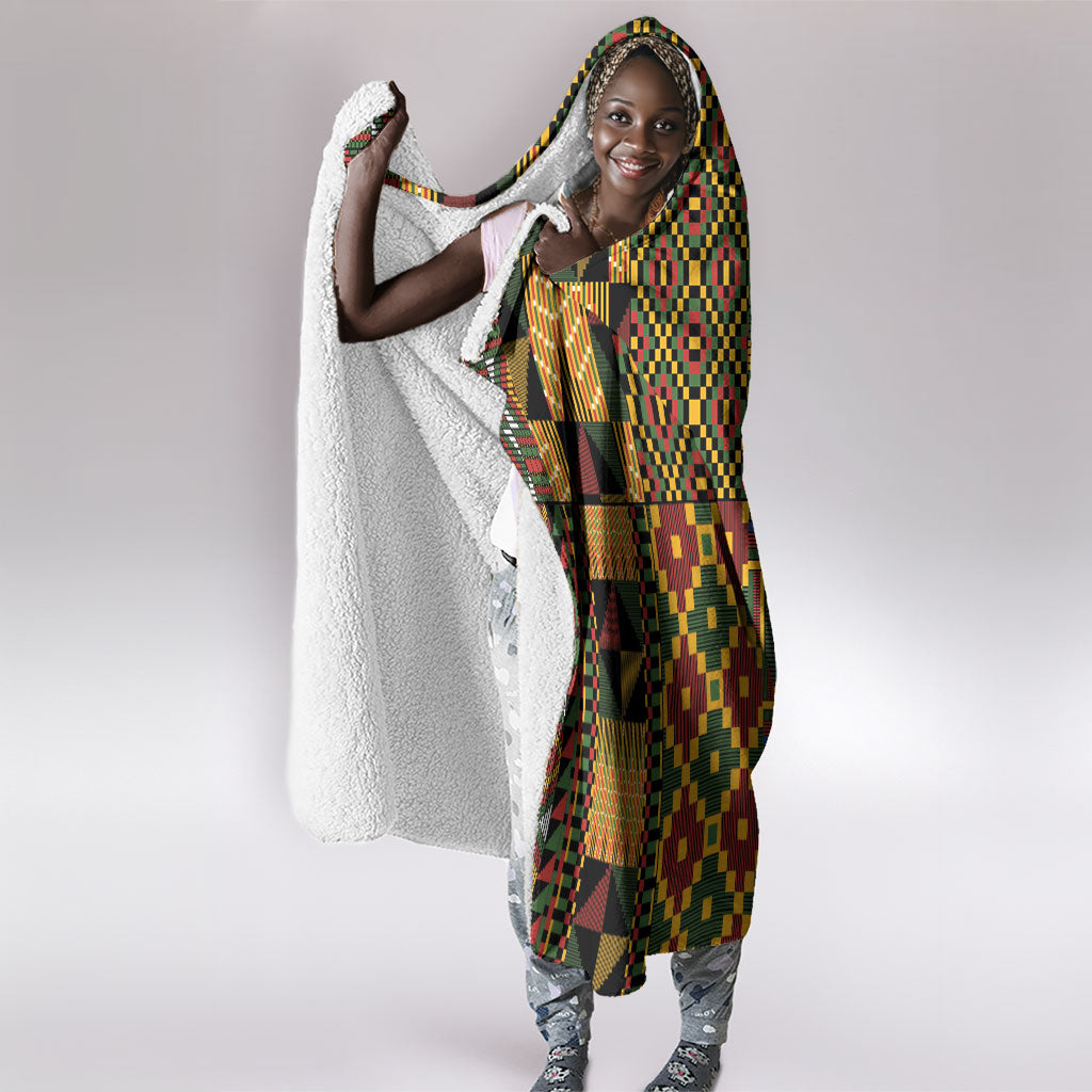African American Quilt Kente Fusion Hooded Blanket Version 2