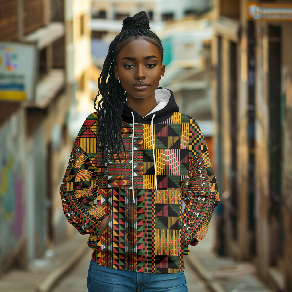 African American Quilt Kente Fusion Hoodie Version 2