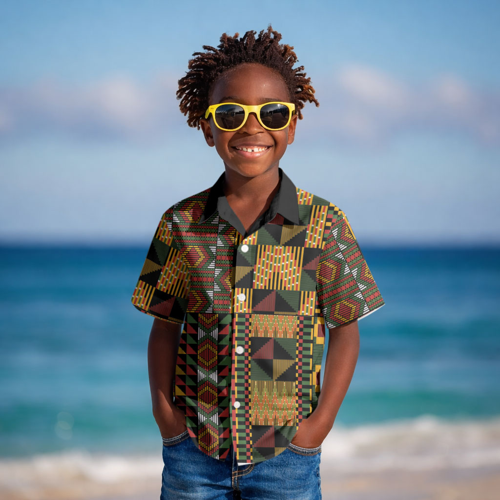 African American Quilt Kente Fusion Kid Hawaiian Shirt Version 2