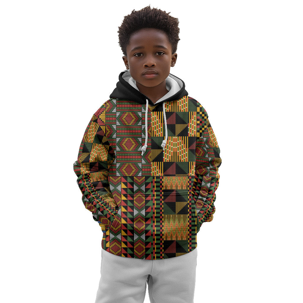 African American Quilt Kente Fusion Kid Hoodie Version 2