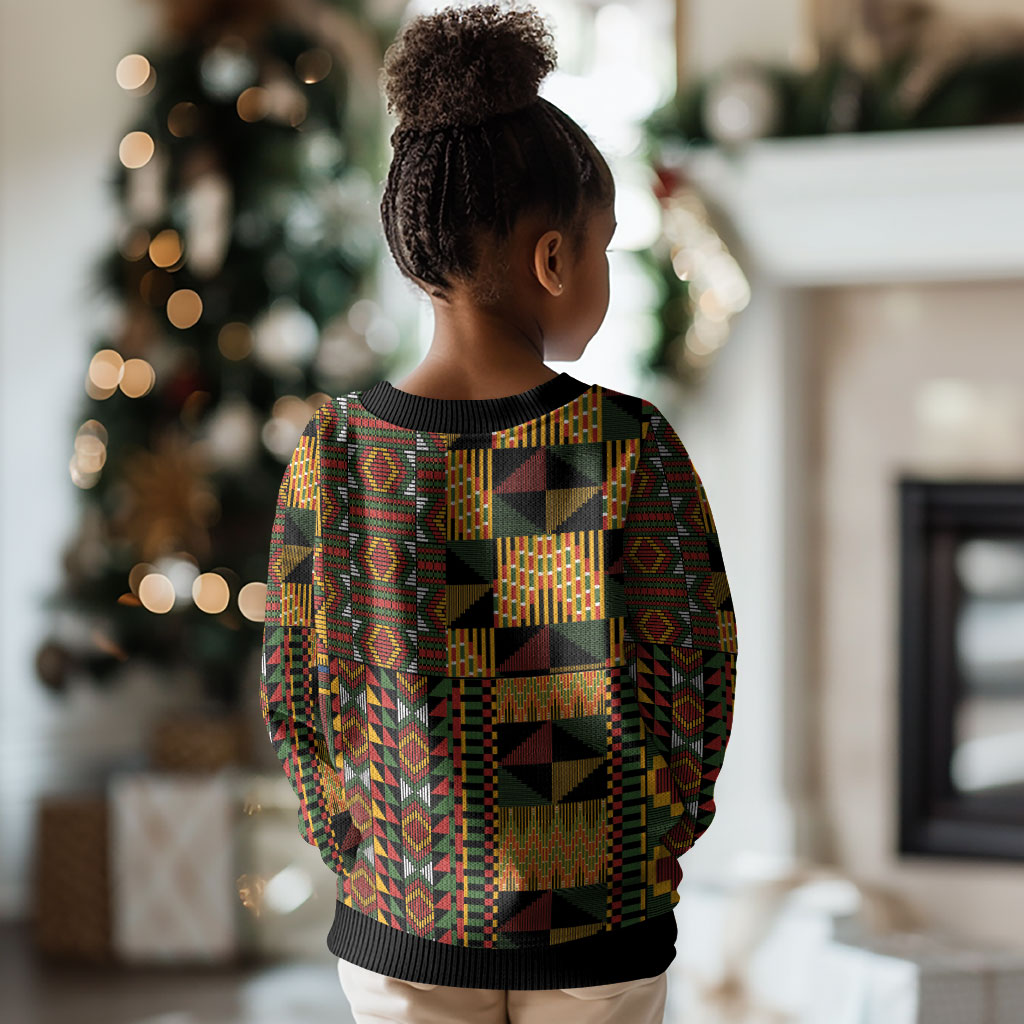 African American Quilt Kente Fusion Kid Ugly Christmas Sweater Version 2