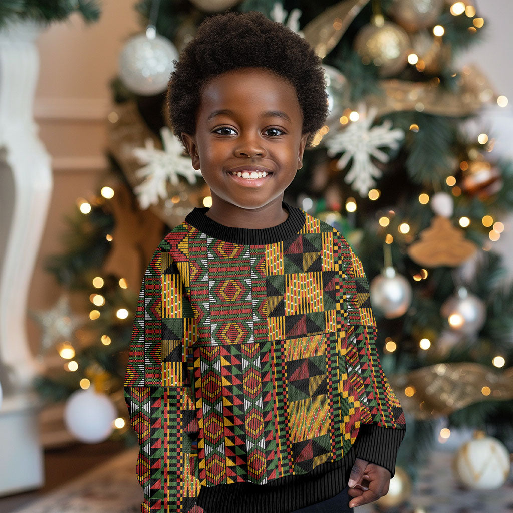 African American Quilt Kente Fusion Kid Ugly Christmas Sweater Version 2