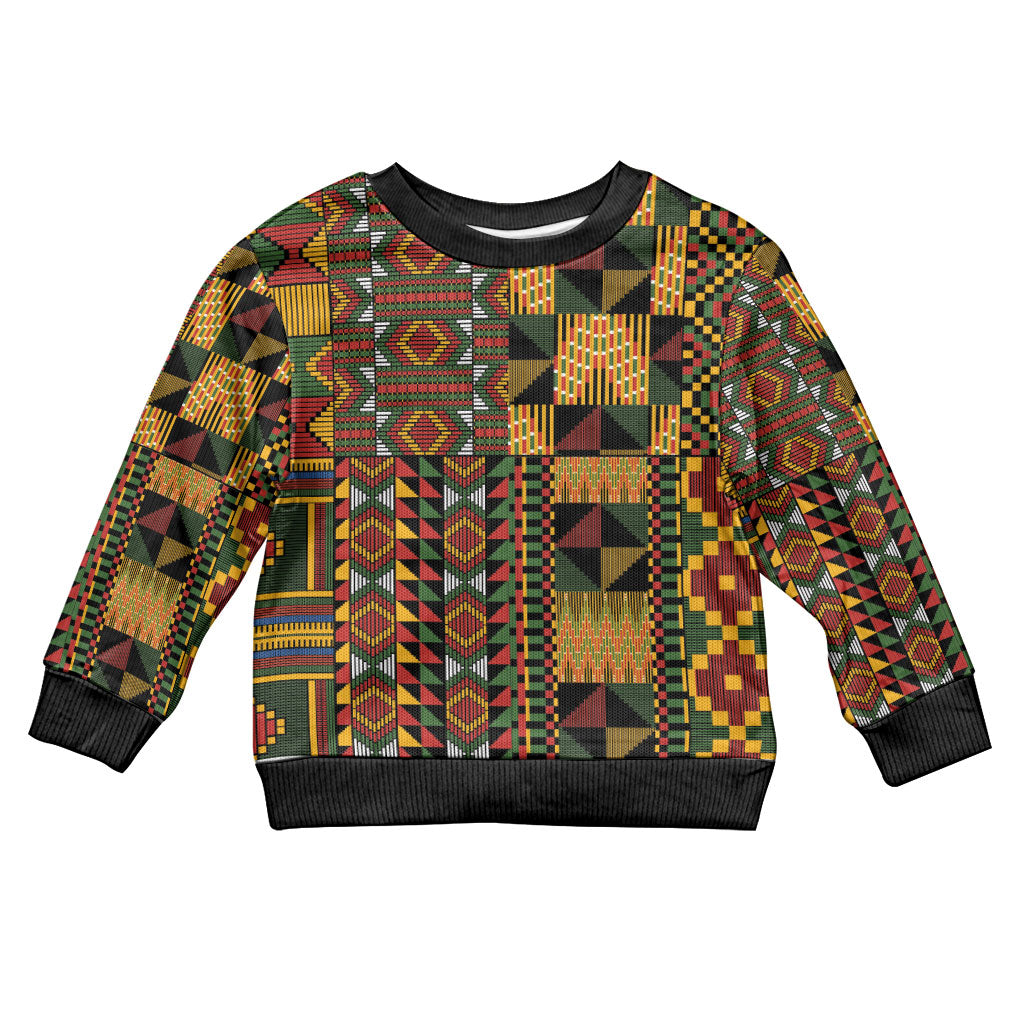 African American Quilt Kente Fusion Kid Ugly Christmas Sweater Version 2