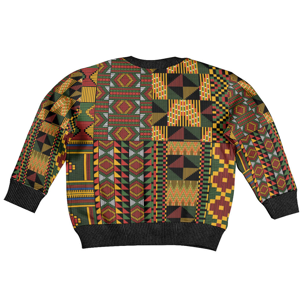 African American Quilt Kente Fusion Kid Ugly Christmas Sweater Version 2