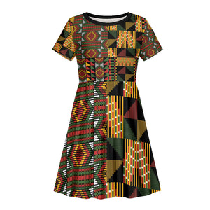 African American Quilt Kente Fusion Kid Short Sleeve Dress Version 2