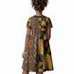 African American Quilt Kente Fusion Kid Short Sleeve Dress Version 2