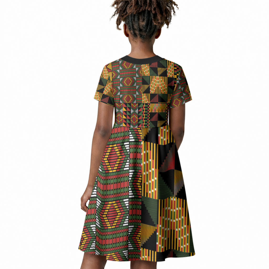 African American Quilt Kente Fusion Kid Short Sleeve Dress Version 2