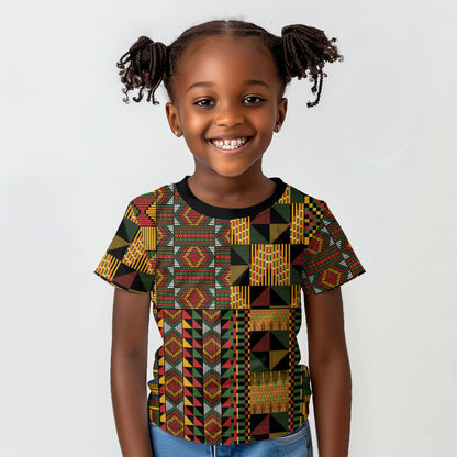 African American Quilt Kente Fusion Kid T shirt Version 2
