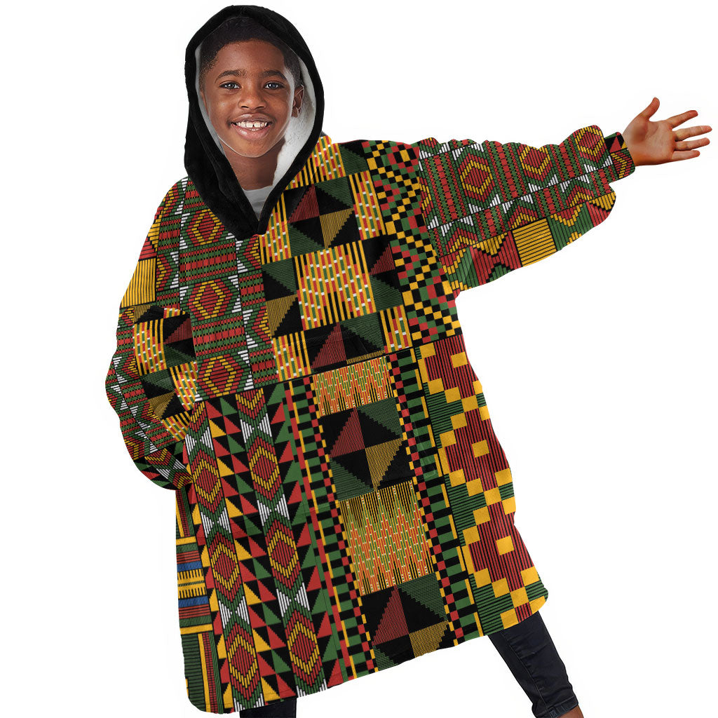 African American Quilt Kente Fusion Kid Wearable Blanket Hoodie Version 2