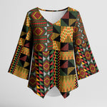 African American Quilt Kente Fusion Kimono Sleeve Blouse Version 2