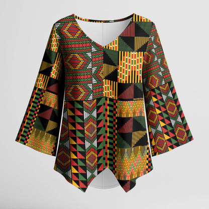 African American Quilt Kente Fusion Kimono Sleeve Blouse Version 2