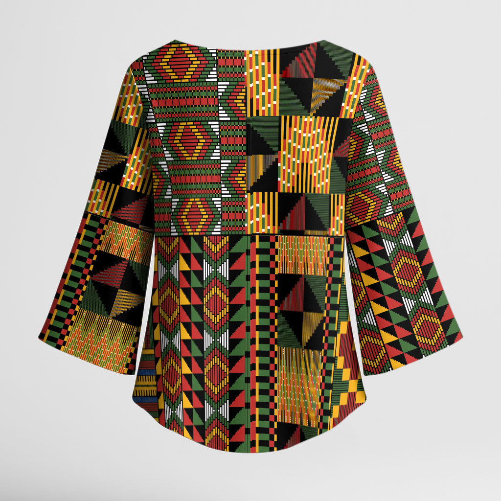 African American Quilt Kente Fusion Kimono Sleeve Blouse Version 2