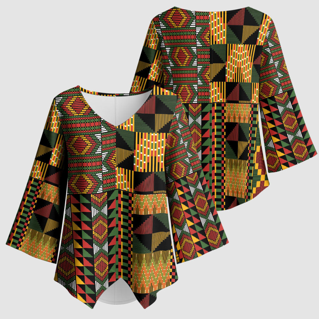 African American Quilt Kente Fusion Kimono Sleeve Blouse Version 2