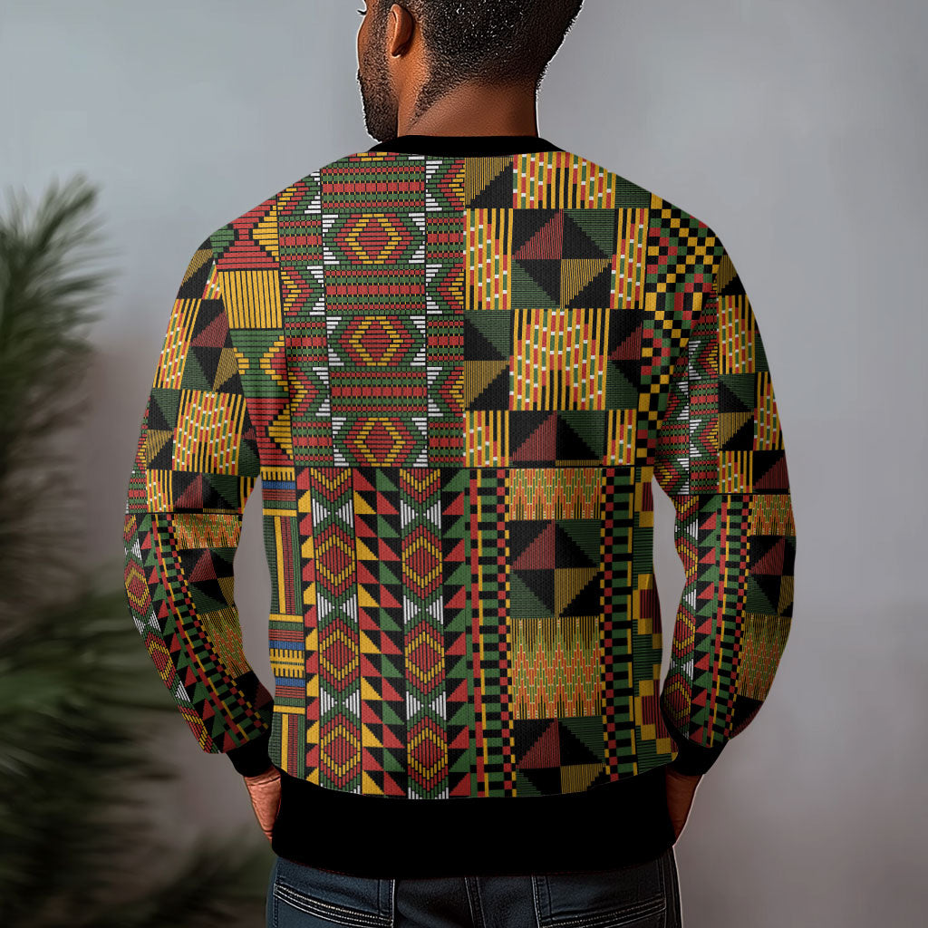 African American Quilt Kente Fusion Ugly Christmas Sweater Version 2
