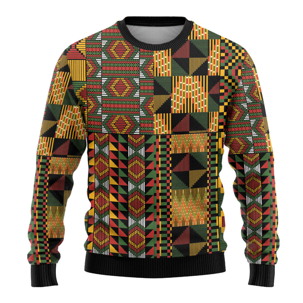 African American Quilt Kente Fusion Ugly Christmas Sweater Version 2