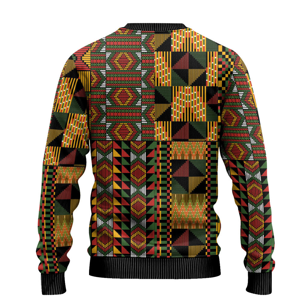African American Quilt Kente Fusion Ugly Christmas Sweater Version 2