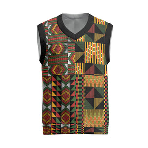 African American Quilt Kente Fusion Christmas Knitted V-Neck Vest Version 2