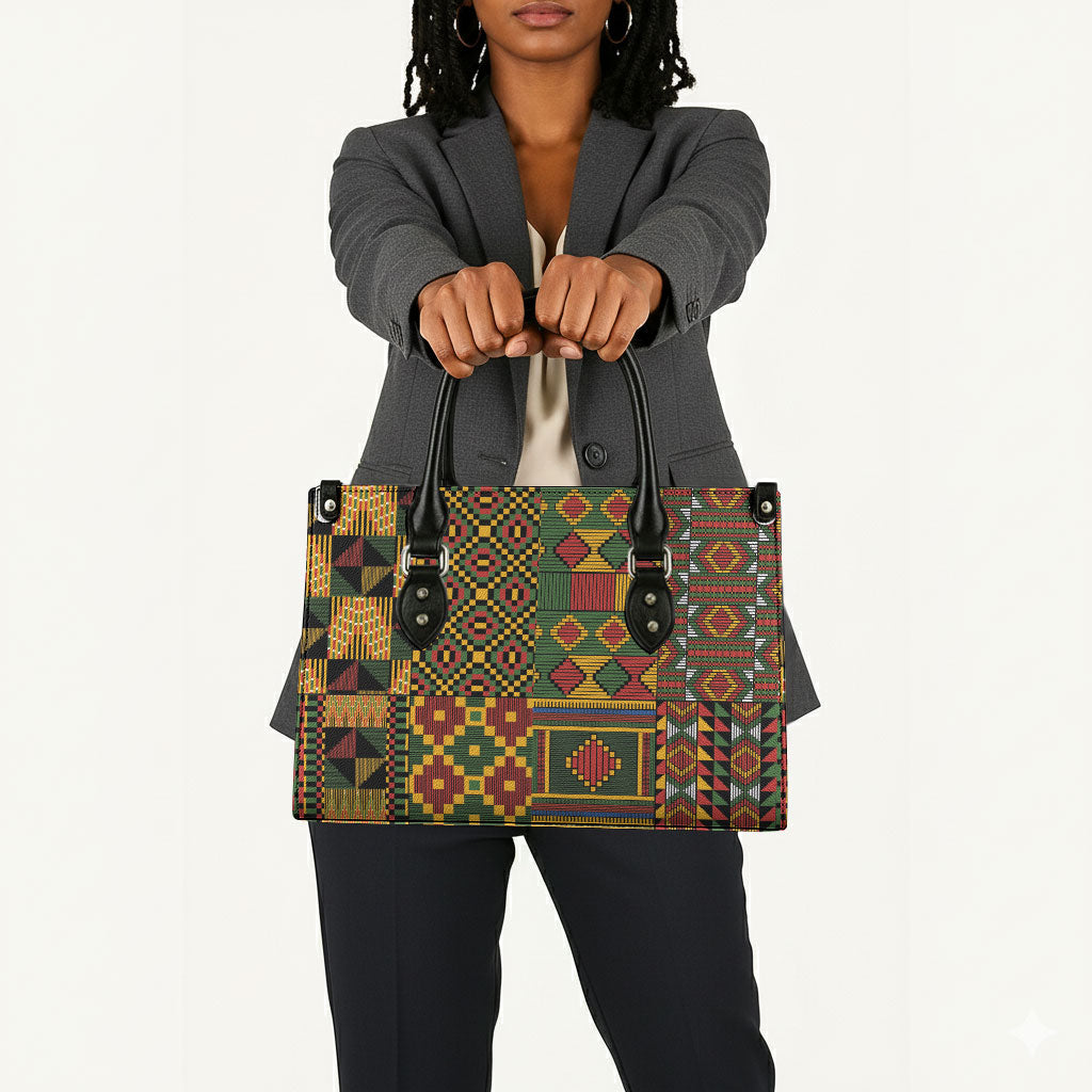African American Quilt Kente Fusion Leather Bag Version 2