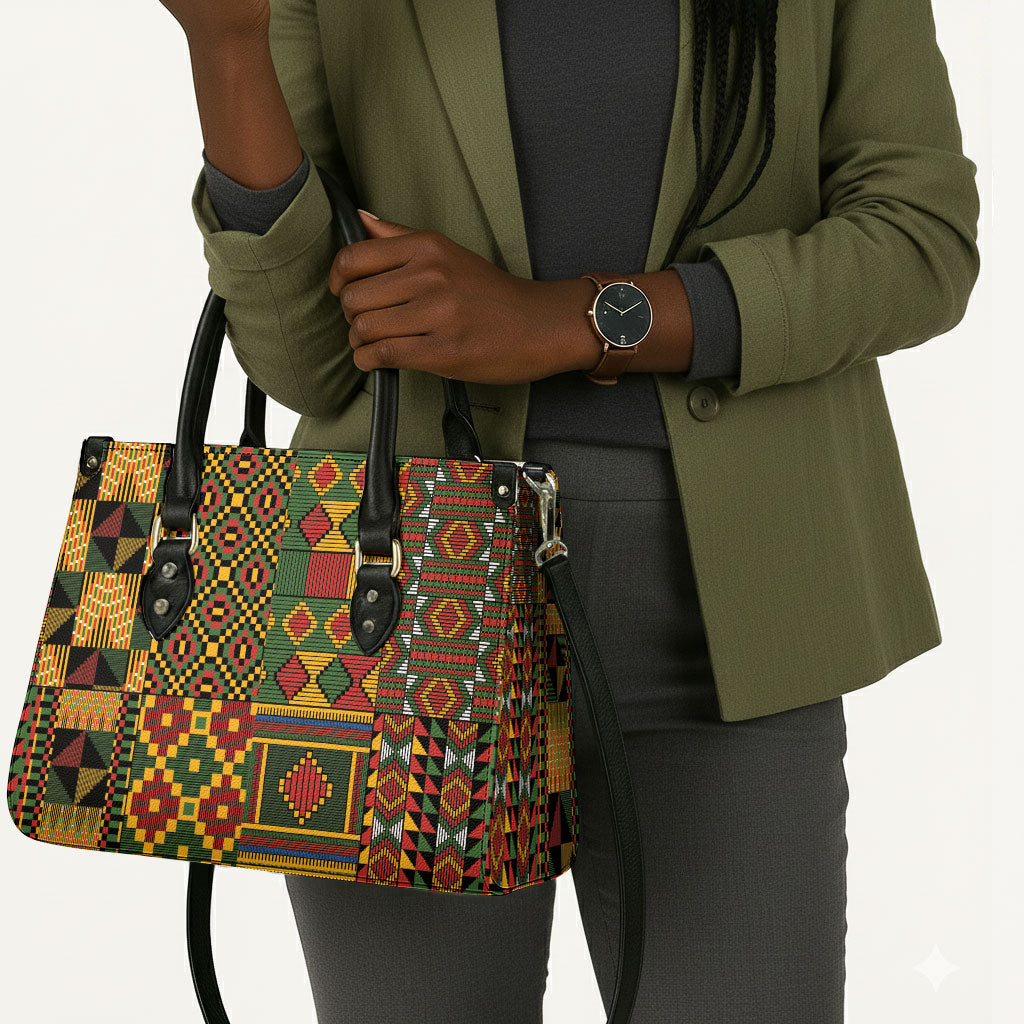 African American Quilt Kente Fusion Leather Bag Version 2