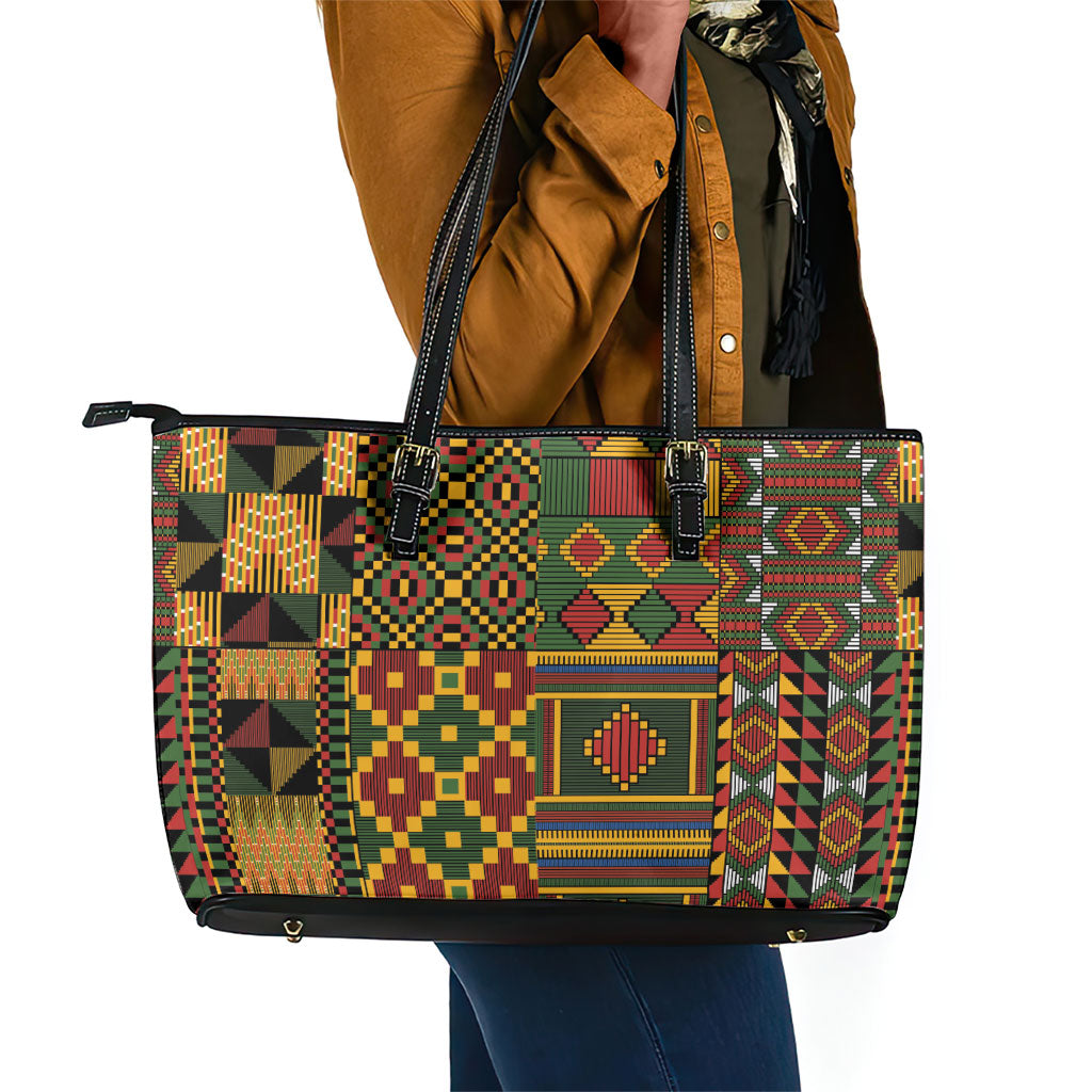 African American Quilt Kente Fusion Leather Tote Bag Version 2
