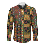 African American Quilt Kente Fusion Long Sleeve Button Shirt Version 2