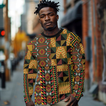 African American Quilt Kente Fusion Long Sleeve Shirt Version 2
