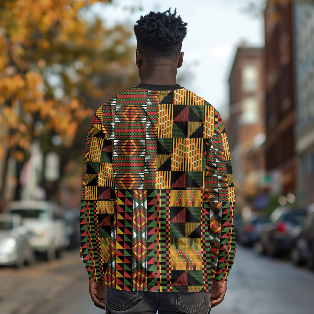 African American Quilt Kente Fusion Long Sleeve Shirt Version 2