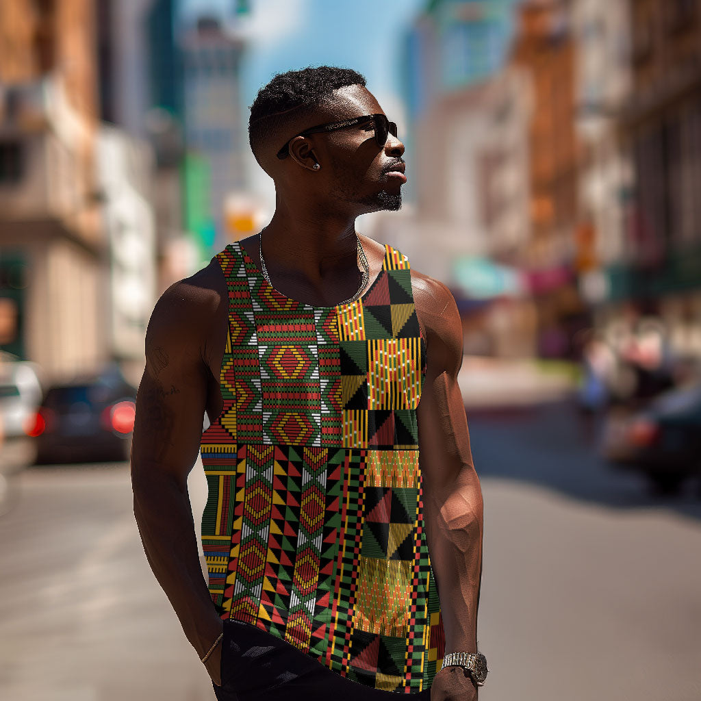 African American Quilt Kente Fusion Men Tank Top Version 2