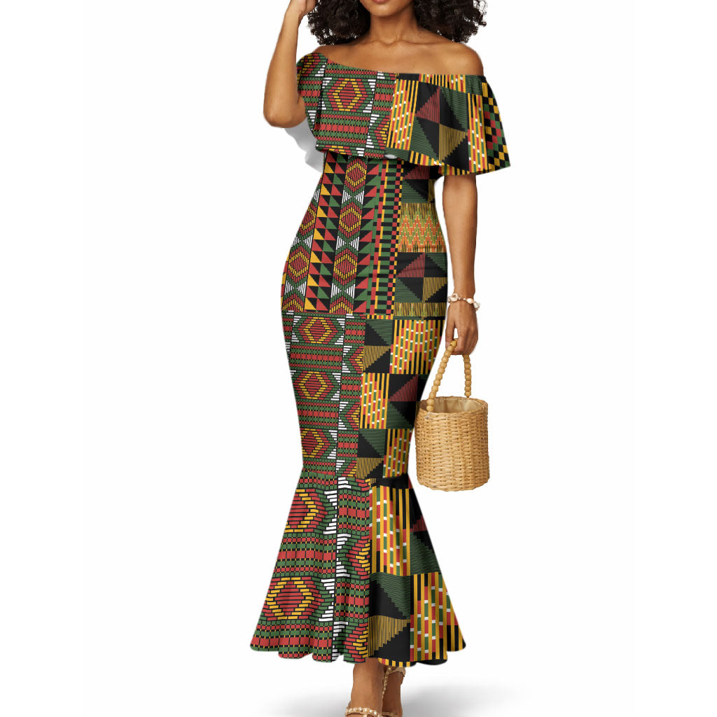 African American Quilt Kente Fusion Mermaid Dress Version 2