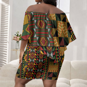 African American Quilt Kente Fusion Off Shoulder Short Dress Version 2