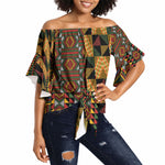 African American Quilt Kente Fusion Off Shoulder Wrap Waist Top Version 2