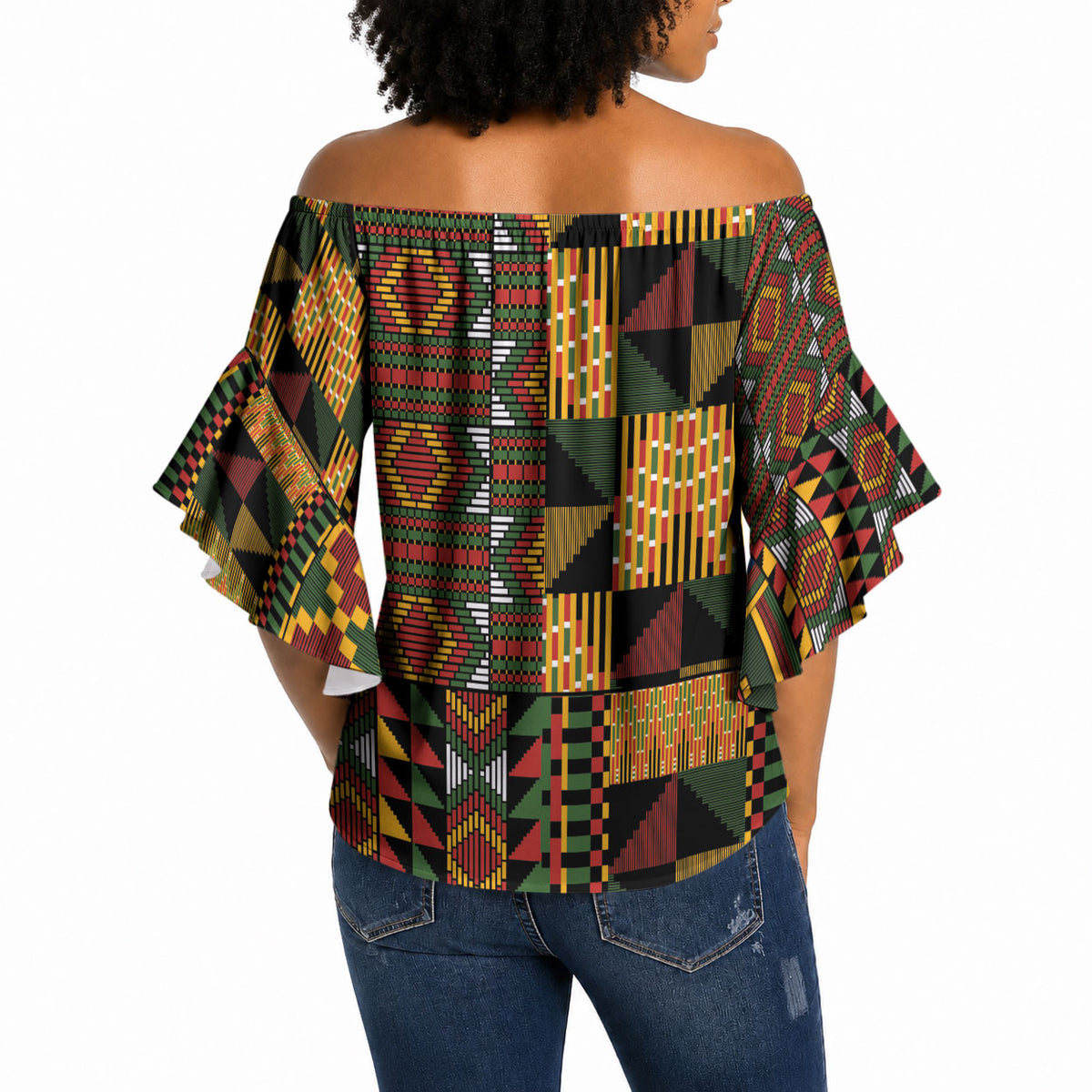African American Quilt Kente Fusion Off Shoulder Wrap Waist Top Version 2