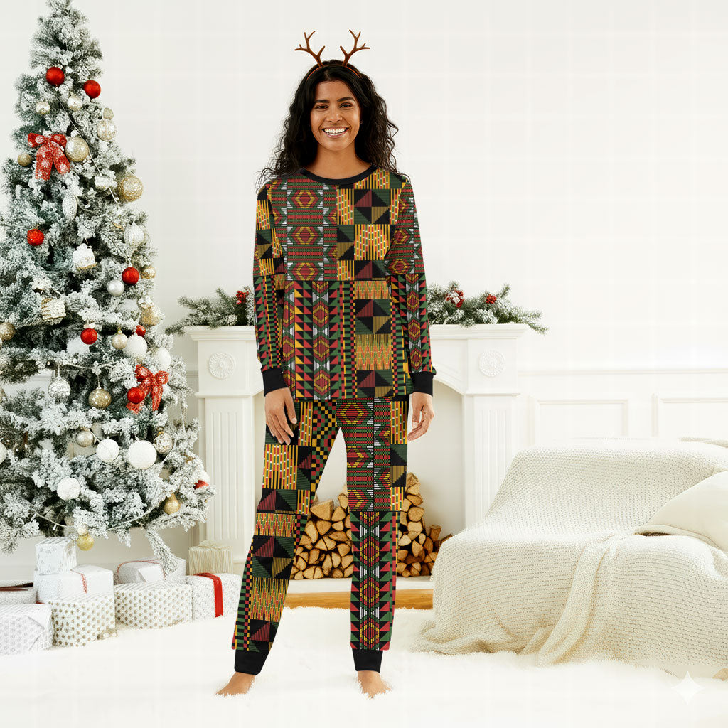 African American Quilt Kente Fusion Christmas Pajama Set Version 2