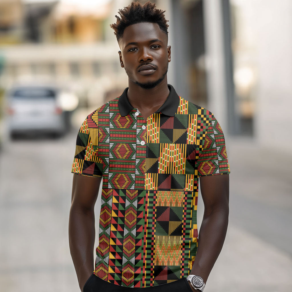 African American Quilt Kente Fusion Polo Shirt Version 2