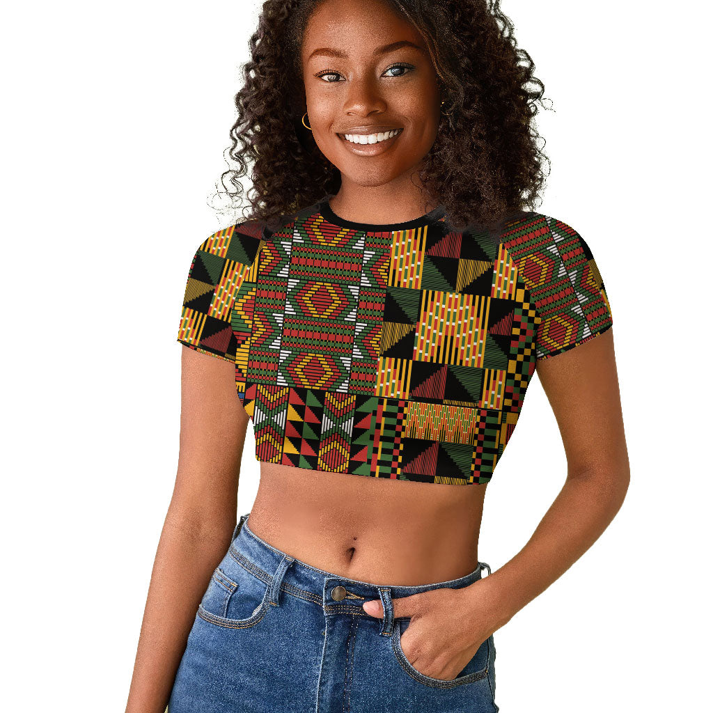 African American Quilt Kente Fusion Raglan Cropped T shirt Version 2
