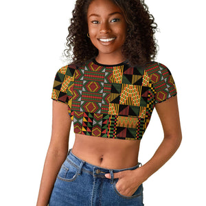 African American Quilt Kente Fusion Raglan Cropped T shirt Version 2