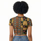 African American Quilt Kente Fusion Raglan Cropped T shirt Version 2