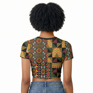 African American Quilt Kente Fusion Raglan Cropped T shirt Version 2