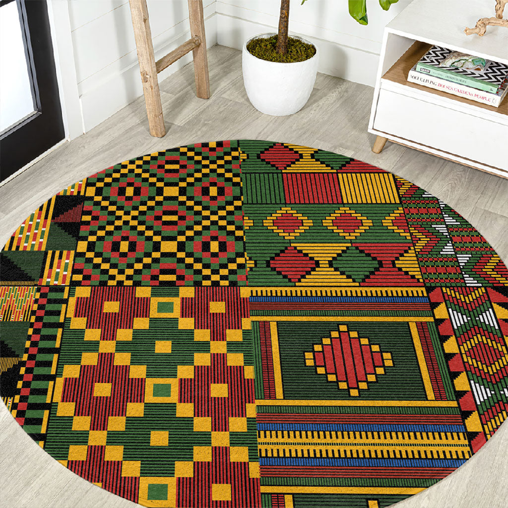 African American Quilt Kente Fusion Round Carpet Version 2