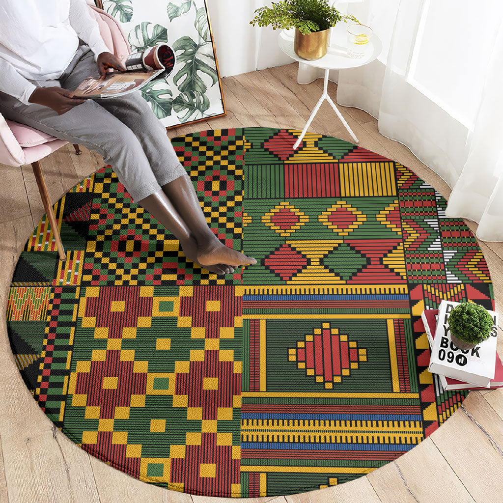 African American Quilt Kente Fusion Round Carpet Version 2
