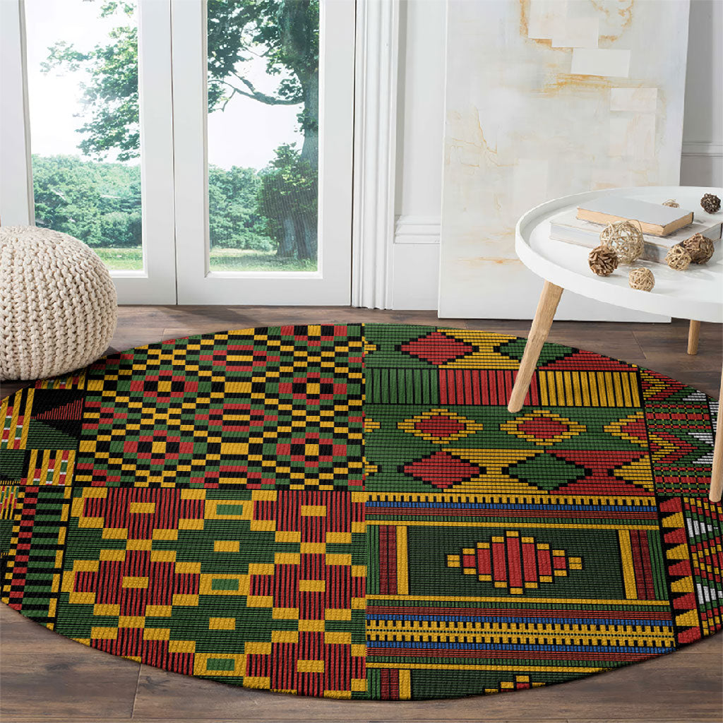 African American Quilt Kente Fusion Round Carpet Version 2