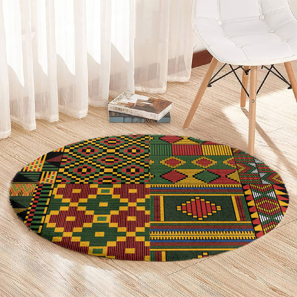 African American Quilt Kente Fusion Round Carpet Version 2