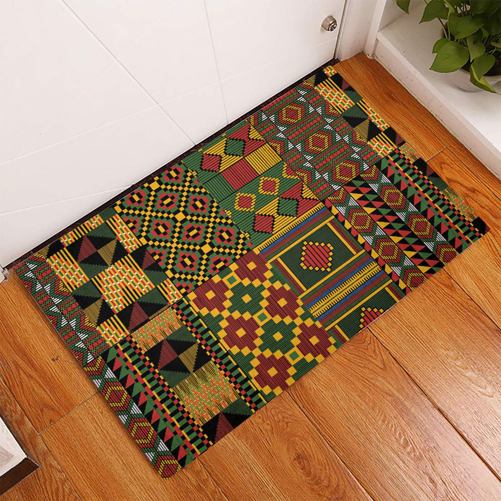 African American Quilt Kente Fusion Rubber Doormat Version 2