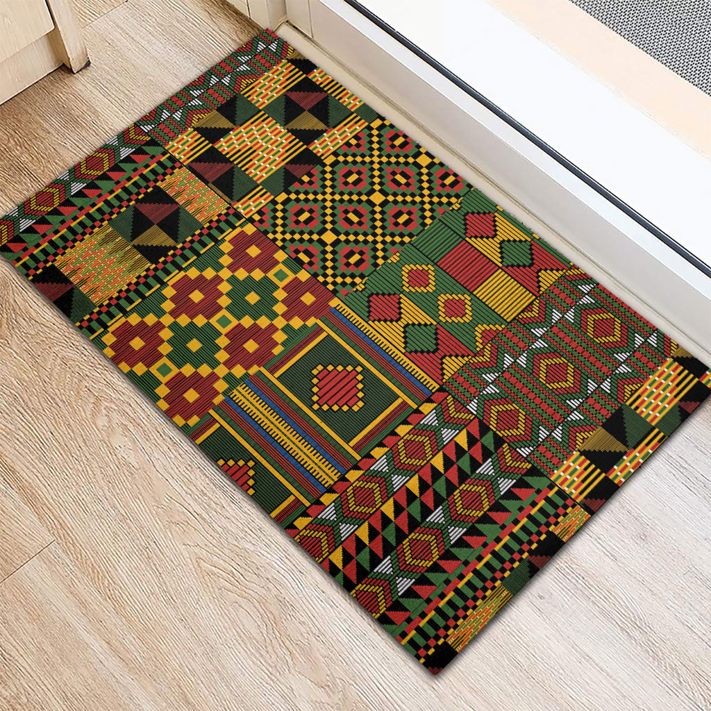 African American Quilt Kente Fusion Rubber Doormat Version 2